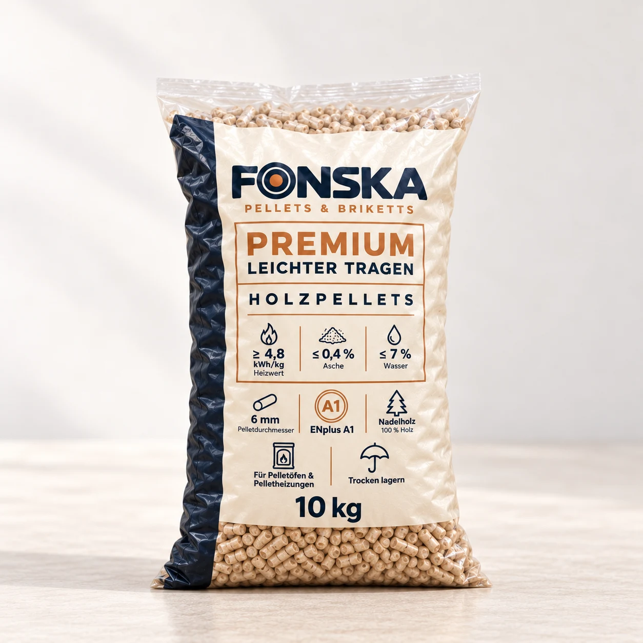 FONSKA Premium ENplus® A1 · 99 × 10 kg – Produktvisualisierung