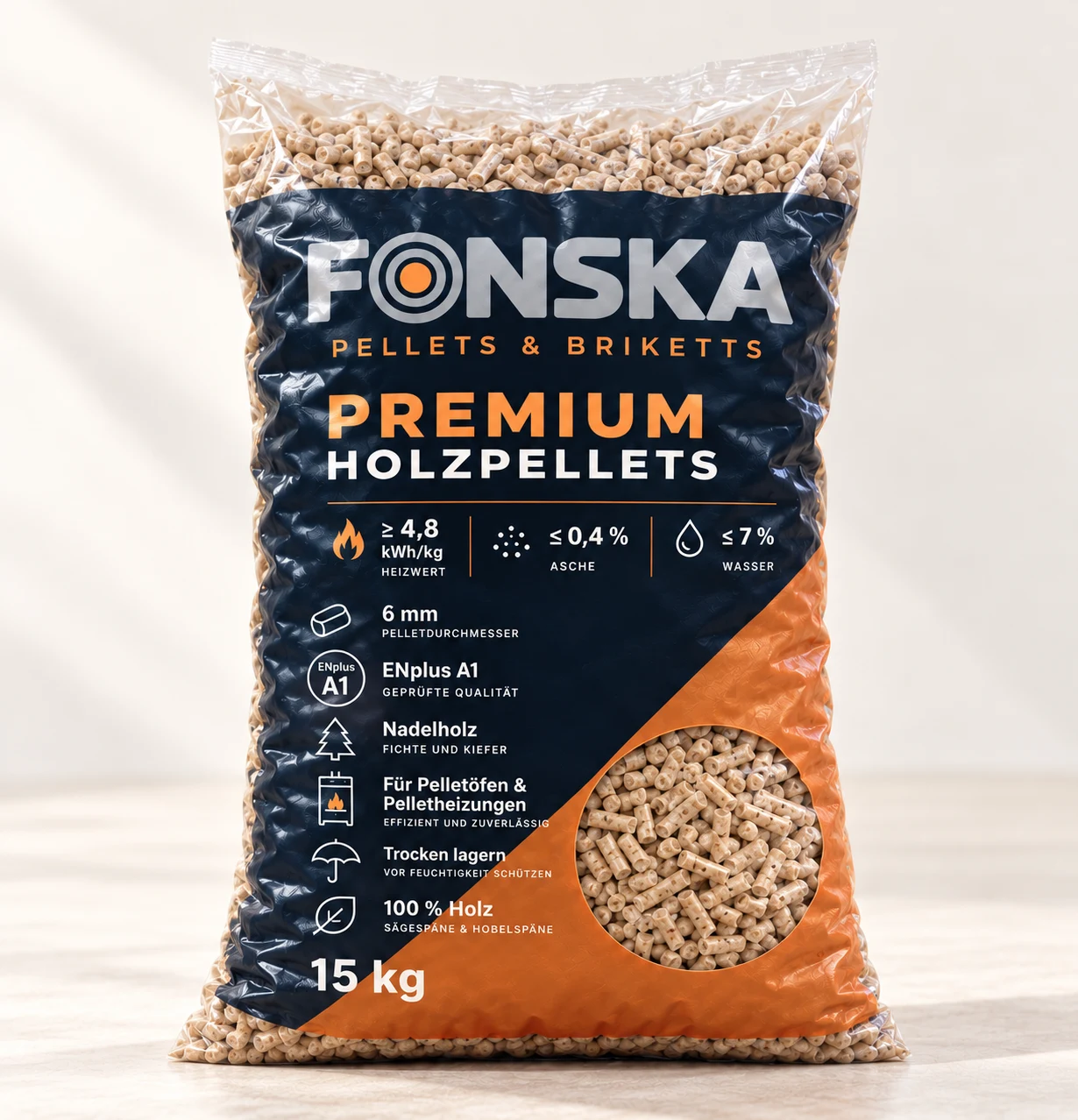 FONSKA Premium ENplus® A1 · 66 × 15 kg – Produktvisualisierung