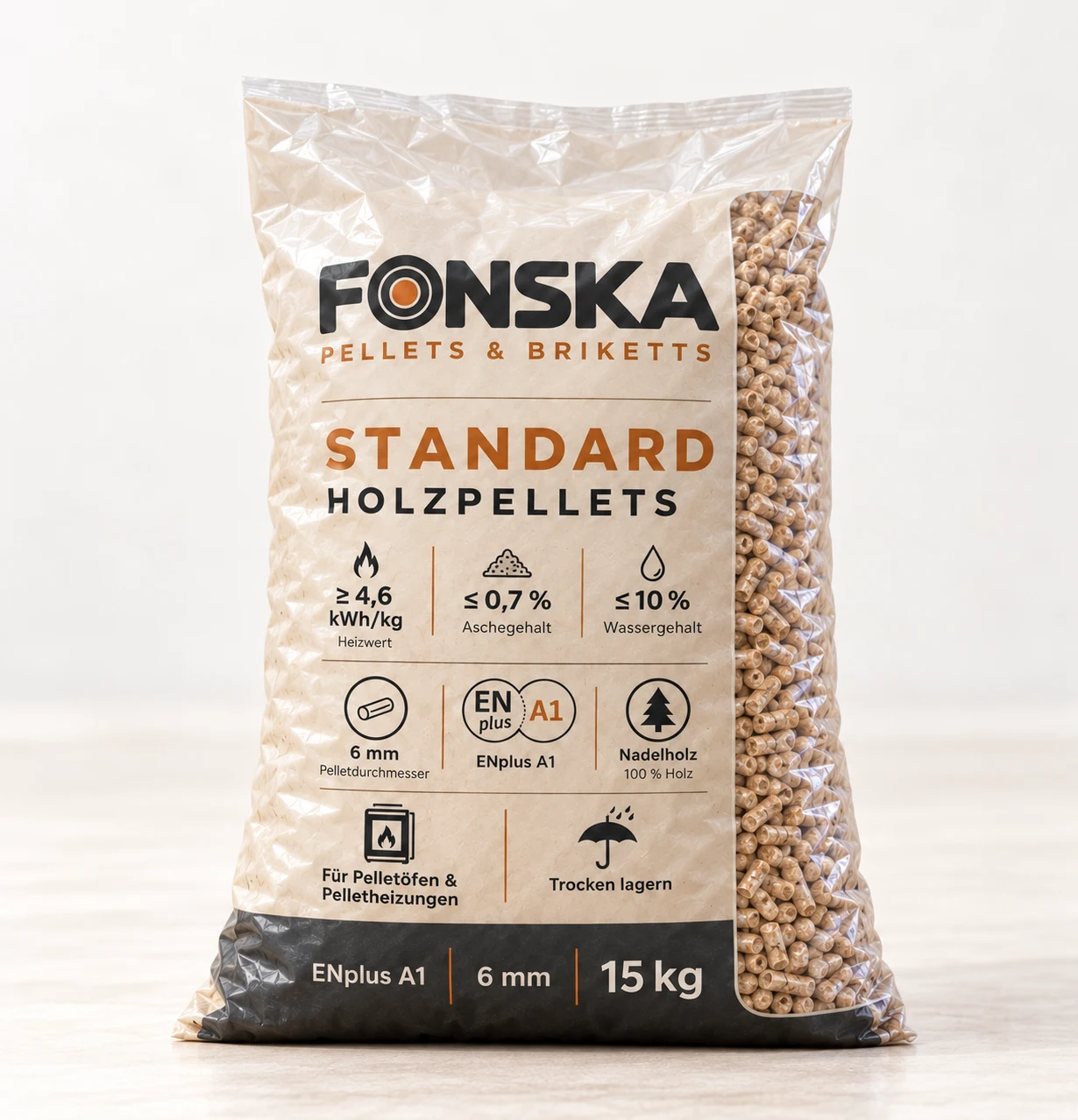FONSKA Standard ENplus® A1 · 66 × 15 kg – Produktvisualisierung